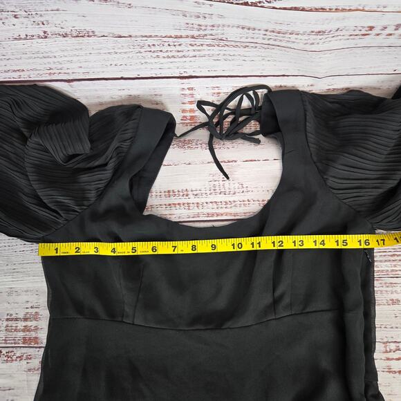 UO Y2K Whimsigoth Chiffon Black Babydoll Dress Sz 12 Flowy Pleated Puff Sleeves - Picture 12 of 16